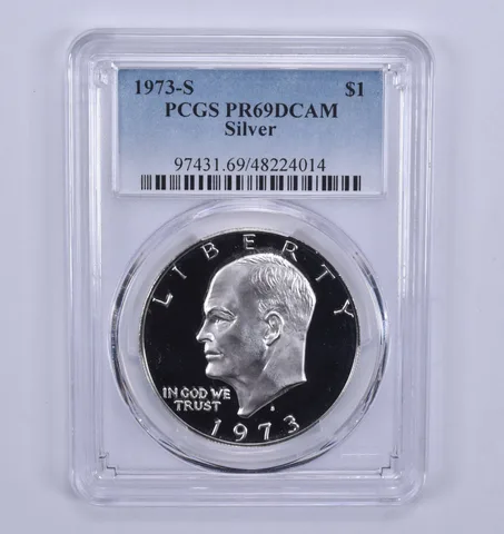 1973-S Eisenhower $1 Silver PR69 DCAM PCGS Blue Label