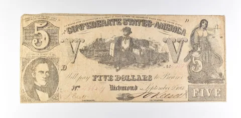 1861 $5 Confederate States Of America T-37 Large Note *8575