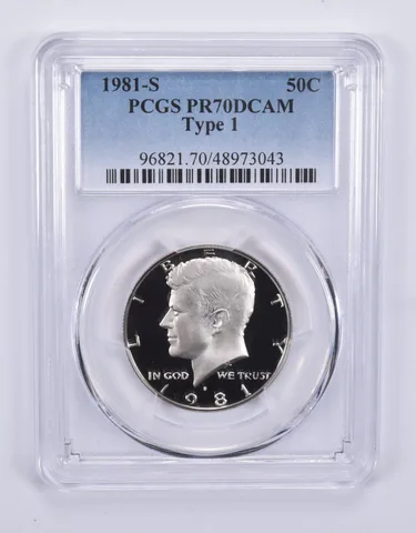 1981-S Kennedy Half Dollar Type 1 PR70 DCAM PCGS Blue Label