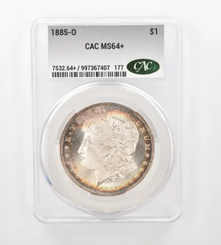 1885-O Morgan Silver Dollar MS64+ CAC CACg Beautiful Tone *1008