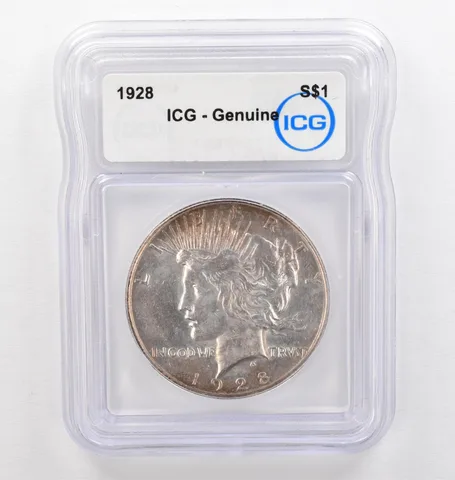 1928 Peace Silver Dollar Genuine ICG Beautiful Tone *0266