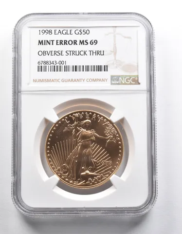 Mint Error MS69 1998 $50 American Gold Eagle 1 Oz Gold OBV Struck Thru NGC *2300