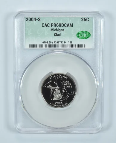 2004-S Washington State Quarter Michigan CLAD PR69 DCAM CAC CACg