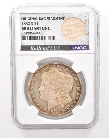 1880-S Morgan Silver Dollar Original Bag Fragment BU NGC Nice Tone a2838