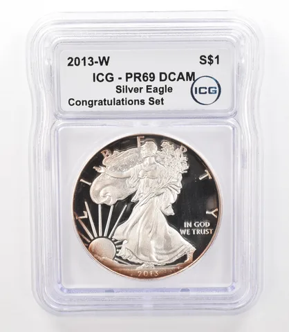 2013-W American Silver Eagle Congratulations Set PR69 ICG Peripheral Tone *3155