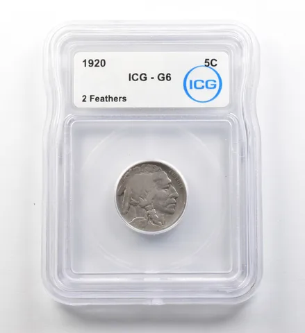 1920 Indian Head Buffalo Nickel 2 Feathers G6 ICG ERROR *8183