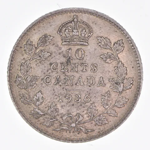 Better Date - 1936 Canada 10 Cents World Coin- Silver *014