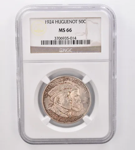 1924 Huguenot Commemorative Half Dollar MS66 NGC Beautiful Tone *9891