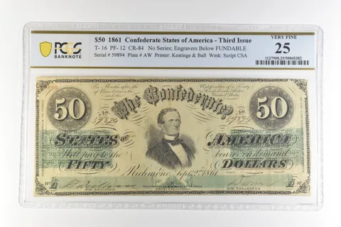 1861 $50 Confederate States America T-16 PF-12 CR-84 Very Fine 25 PCGS *4459