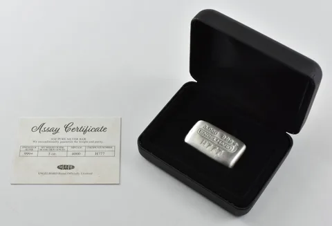 3 Oz Silver Bar Engelhard W/ Box & COA 777 Serial *5030