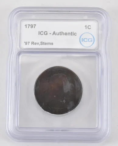 1797 Draped Bust Large Cent 97 Reverse Stems Authentic ICG Beautiful Tone *3645