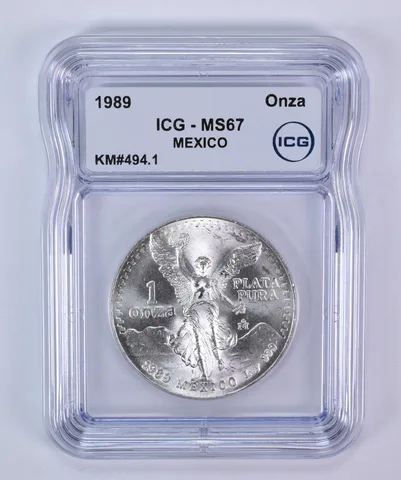 1989 Mo Mexico 1 Onza Silver Libertad KM#494.1 MS67 ICG