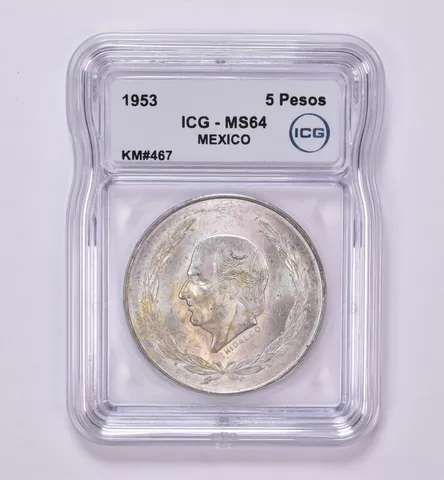 1953 Mexico 5 Peso KM#467 MS64 ICG Beautiful Tone *0439