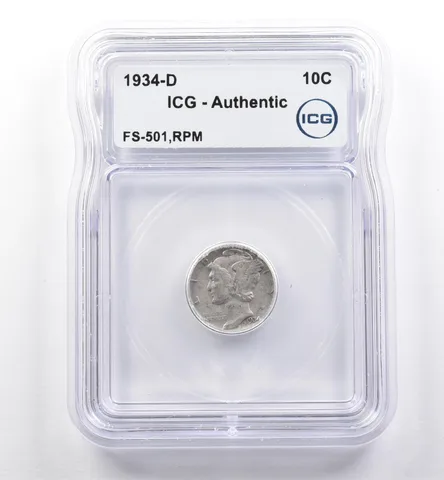 1934-D Mercury Dime FS-501 RPM Authentic ICG *6004