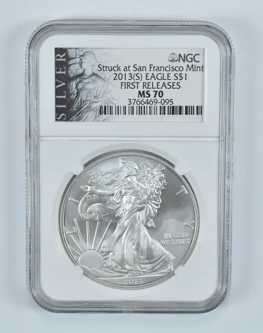 2013-(S) Silver Eagle Struck At SF Mint 1st Releases MS70 NGC Silver Label