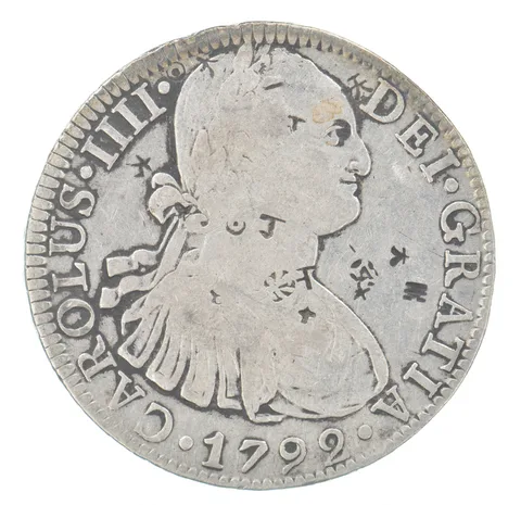 1792 Mexico 8 Reales Beautiful Tone Chinese Chop Marks *0677