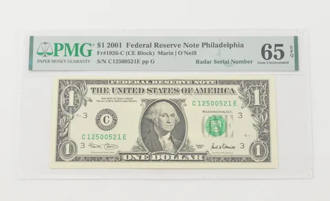 Gem UNC 65 EPQ 2001 $1 FRN Philadelphia - FR#1926-C PMG a6599