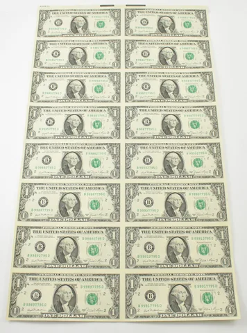Lot (16) 1981 $1 New York NY FRN Green Seal Uncut Sheet *5760