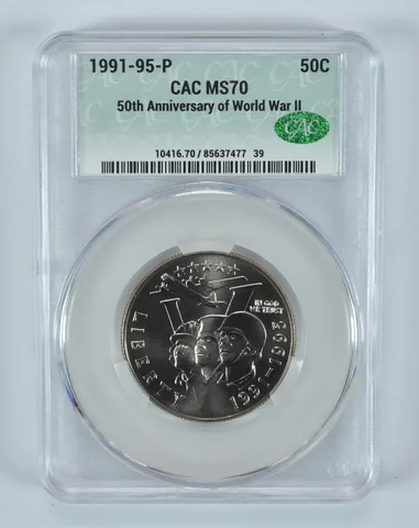 1991-95-P World War 2 WWII Commemorative Half Dollar MS70 CAC CACg