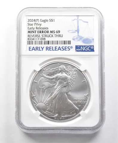 2024 (P) Silver Eagle Star Privy ER Mint Error REV Struck Thru MS *5662