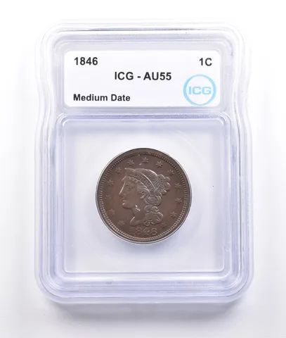 1846 Braided Hair Large Cent Medium Date AU55 ICG *6917
