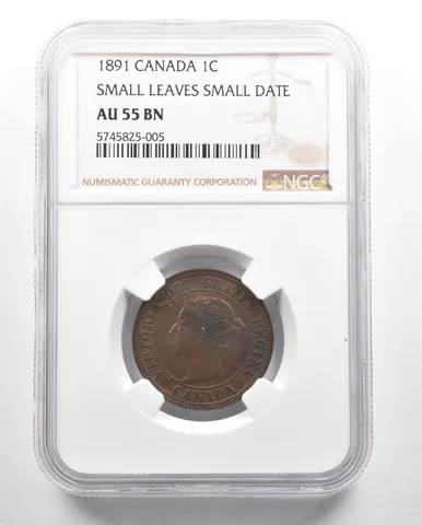1891 Canada Large Cent Small Leaves Small Date AU55 BN NGC *6473