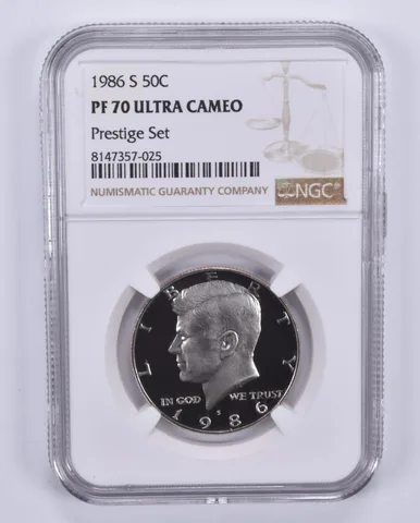 1986-S Kennedy Half Dollar Prestige Set PF70 UCAM NGC Brown Label