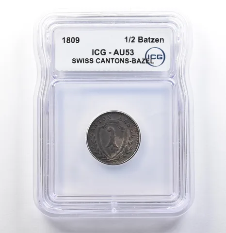 1809 Swiss Cantons-Basel 1/2 Batzen AU53 ICG *9833