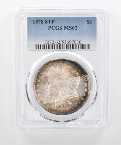 1878 8TF Morgan Silver Dollar MS62 PCGS Beautiful Tone *1496