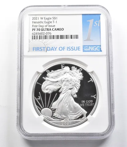 PF70 UCam 2021-W American Silver Eagle Heraldic Eagle T-1 FDOI NGC a5834