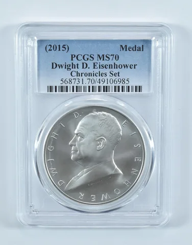 (2015) Silver Medal Dwight D Eisenhower Coin & Chronicles Set MS70 PCGS