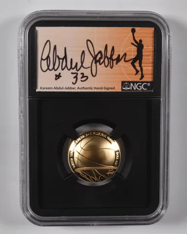 2020-W $5 Gold Basketball HOF PF70 NGC Kareem Abdul Jabbar Signed