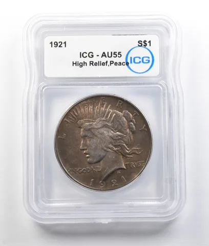 1921 Peace Silver Dollar High Relief AU55 ICG a9342