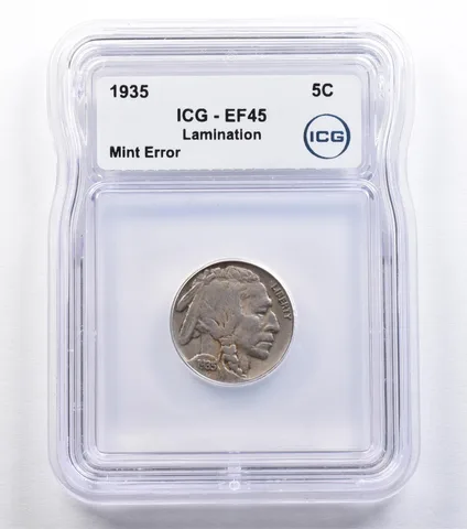 1935 Indian Head Buffalo Nickel Mint Error Lamination EF45 ICG *2218