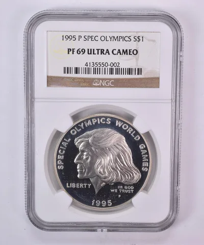 1995-P Special Olympics Commemorative Silver Dollar PF69 UCAM NGC Brwn Lbl