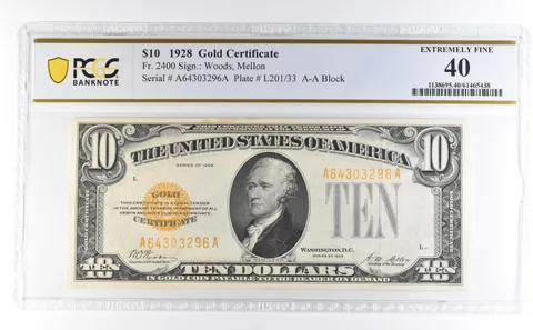 1928 $10 Gold Certificate Fr#2400 Extremely Fine 40 PCGS *4623