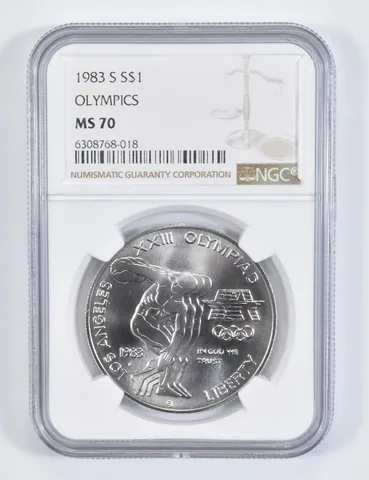 1983-S Olympic Discus LA Commemorative Silver Dollar MS70 NGC