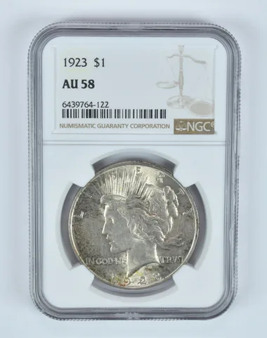 AU58 1923 Peace Silver Dollar NGC - Great Golden Tone a7847