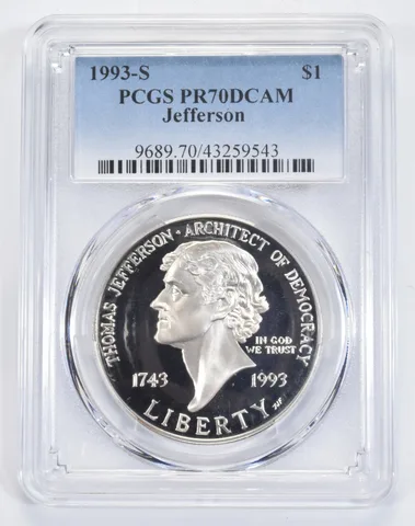 1993-S Jefferson Commemorative Silver Dollar PR70 DCAM PCGS