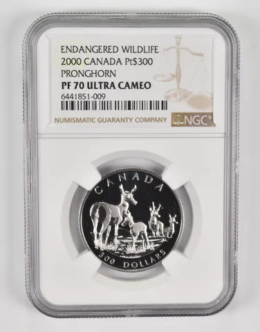 PF70 UCAM 2000 Canada $300 Platinum - Pronghorn - Endangered Wildlife NGC a0090