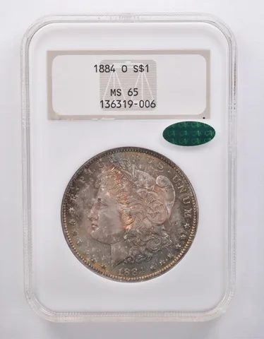 1884-O Morgan Silver Dollar MS65 NGC CAC Rainbow Tone *7143