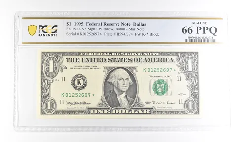 1995 $1 Dallas TX FRN Star Note Fr#1922-K* Gem Unc 66 PPQ PCGS a2895