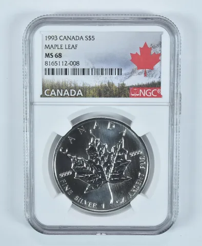 1993 Canada 5 Dollars Silver Maple Leaf MS68 NGC Canada Label