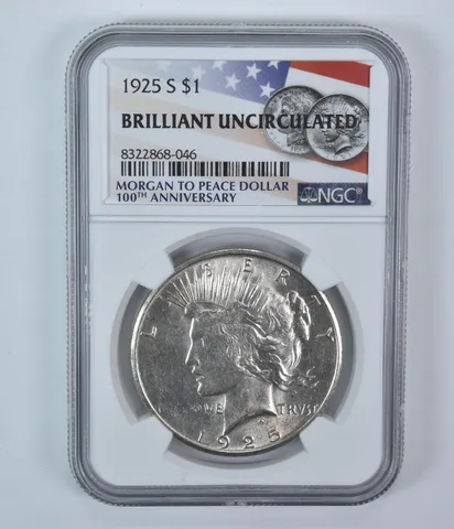 1925-S Peace Silver Dollar BU NGC Flag Label