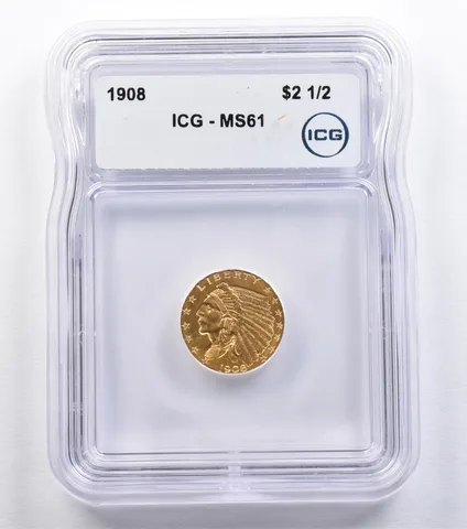 1908 $2.50 Indian Head Gold Quarter Eagle MS61 ICG *2195