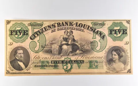 1857 $5 Shreveport LA Banknote Citizen's Bank Large Note *4136