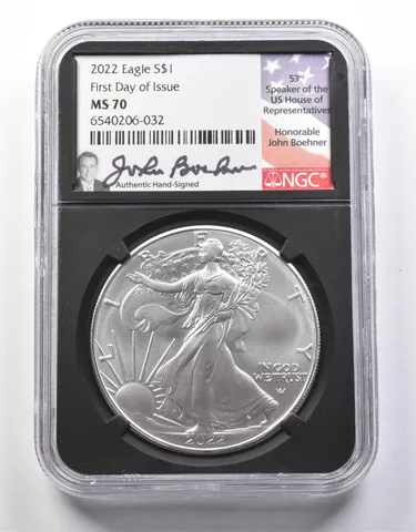 MS70 2022 American Silver Eagle FDOI John Boehner Signed NGC a8661