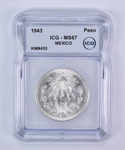 1943 M Mexico Peso Silver KM#455 MS67 ICG