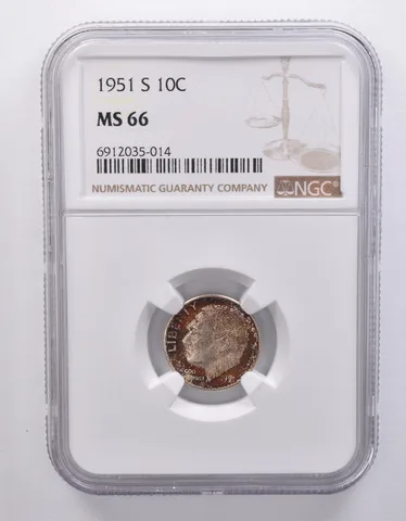 1951-S Roosevelt Dime MS66 NGC Beautiful Tone *7179