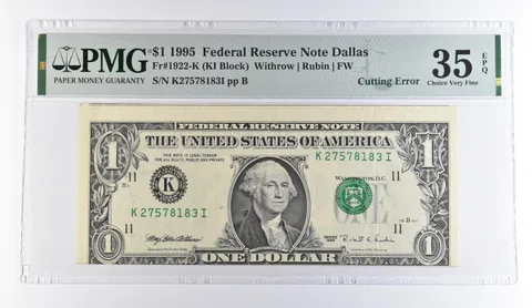 1995 $1 Dallas TX FRN Cutting Error Fr#1922-K Choice VF 35 EPQ PMG *9514